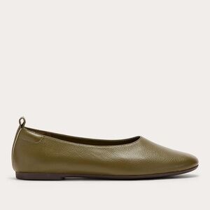 Olive Green Leather Ballet Flats
